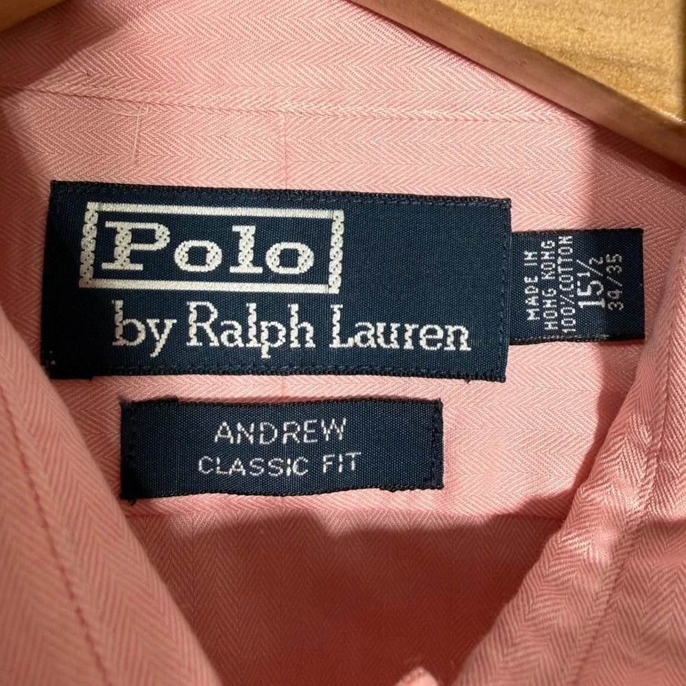 Polo Ralph Lauren Andrew Classic Fit‎ Pink Herringbone Cotton Shirt 15.5 - 34/35